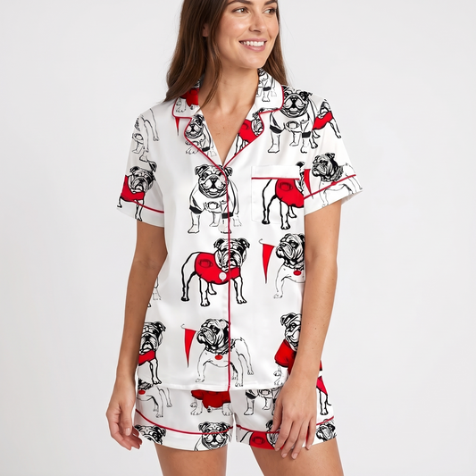 Game Day Bulldog Women's Pajama Set - short sleeve and shorts