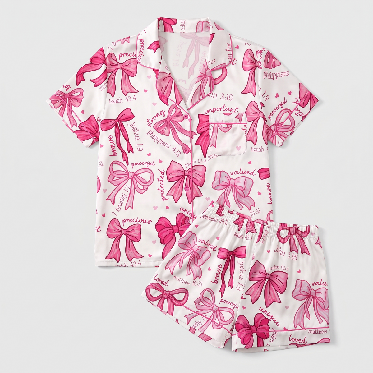 Faith Coquette Bows Women's Pajama Set - flat lay