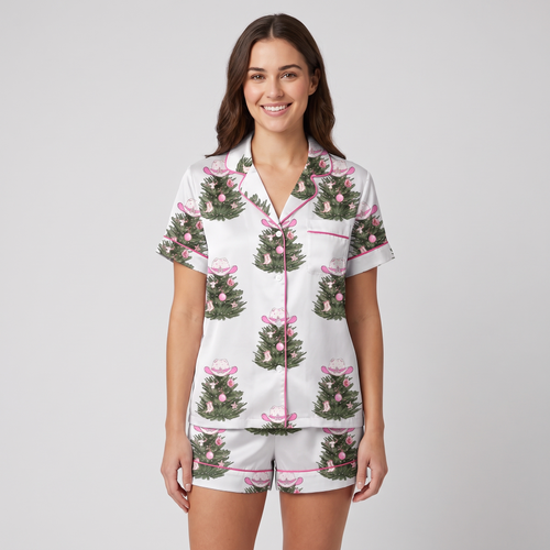 Holly Dolly Bow Trees Women's Pajama Set - short sleeve and shorts