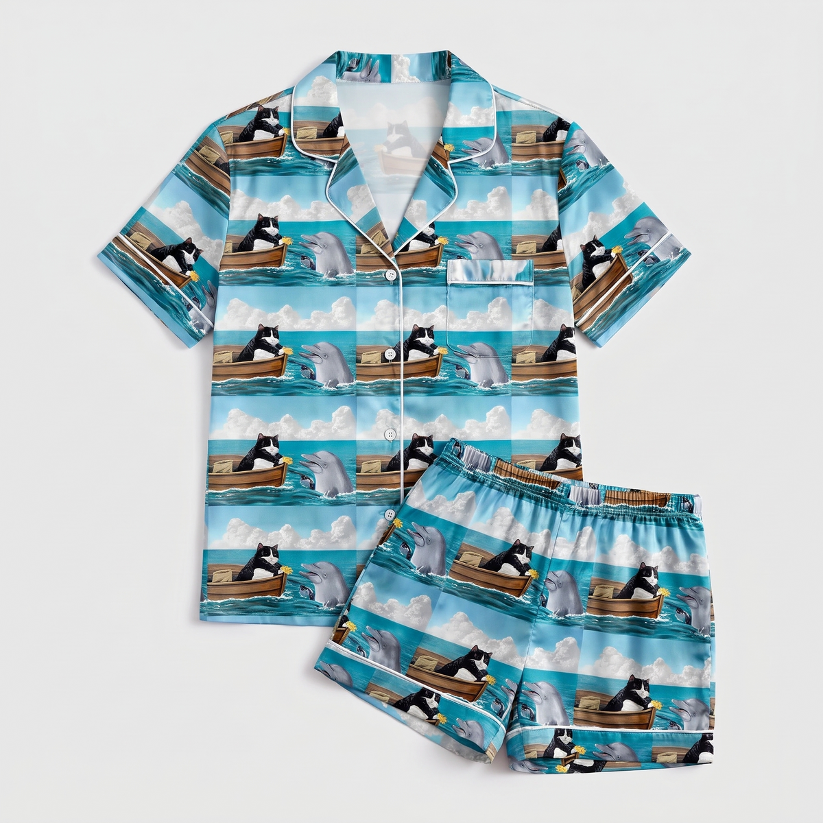 Boat Cat Women's Pajama Set - flat lay