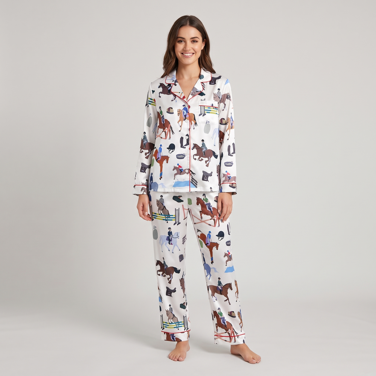 Show Jumping Riders Horse Women's Pajama Set - long sleeve and pants