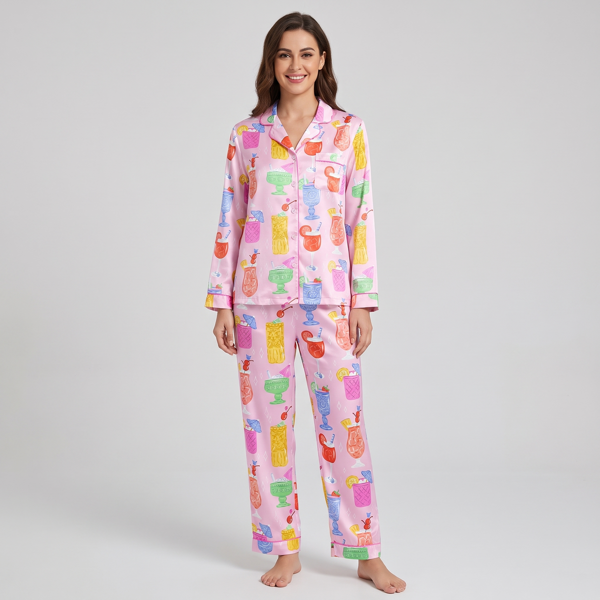 Tiki Cat Cocktails Women's Pajama Set - long sleeve and pants