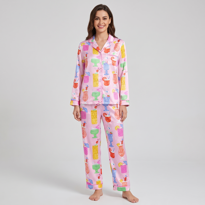 Tiki Cat Cocktails Women's Pajama Set - long sleeve and pants