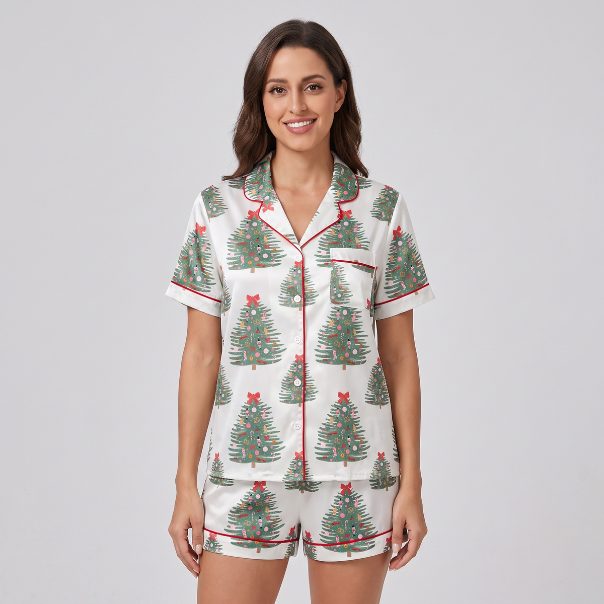 Classic Evergreen Trees Women's Pajama Set - short sleeve and shorts