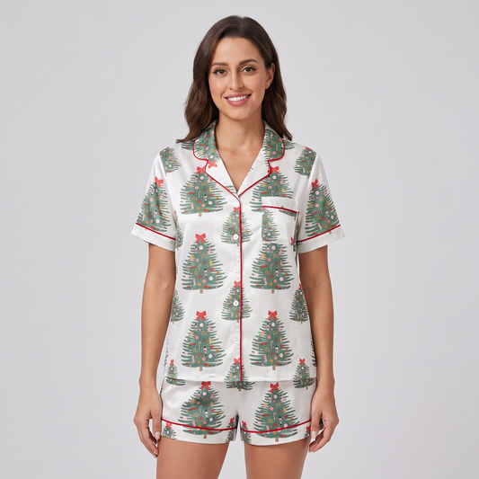 Classic Evergreen Trees Women's Pajama Set - short sleeve and shorts