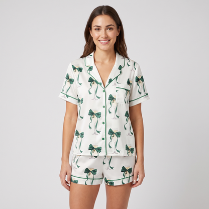 Green Bow Prosecco Party Women's Pajama Set - short sleeve and shorts