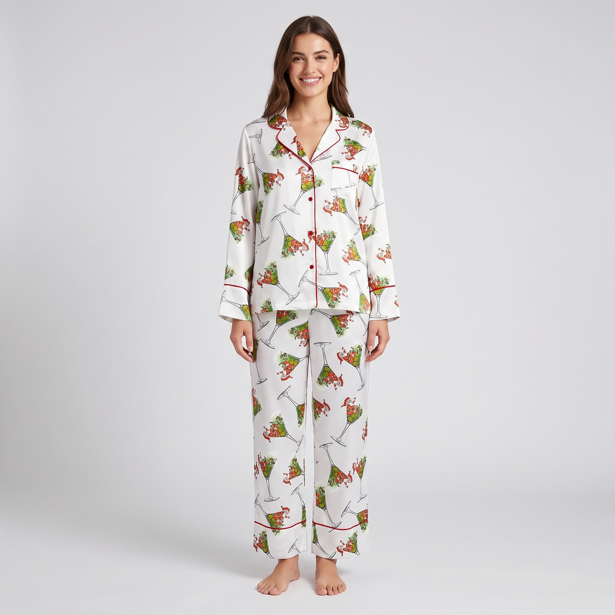 Santa's Martini Glasses Women's Pajama Set - long sleeve and pants