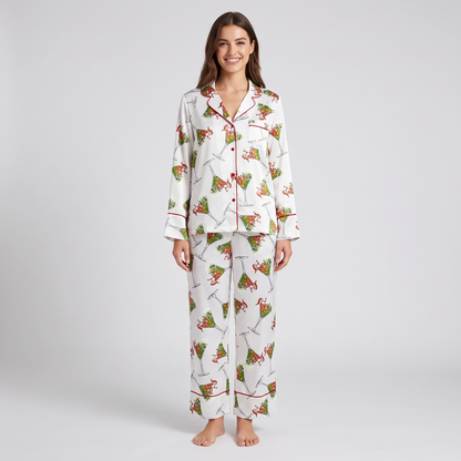 Santa's Martini Glasses Women's Pajama Set - long sleeve and pants
