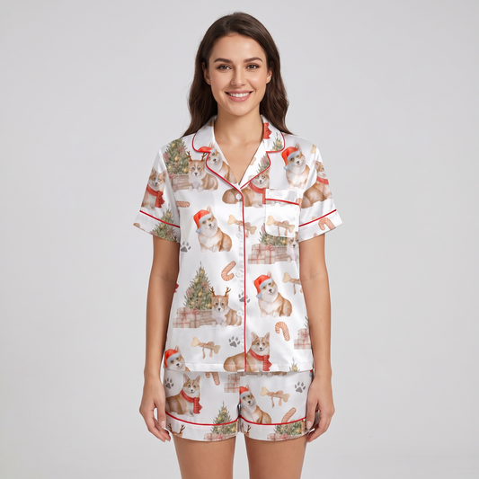 Christmas Corgis Women's Pajama Set - short sleeve and shorts