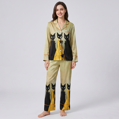 Gilded Black Cats Women's Pajama Set - long sleeve and pants