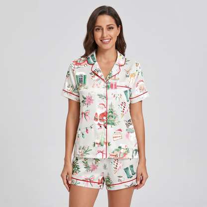 Quirky Coquette Santa Women's Pajama Set - short sleeve and shorts