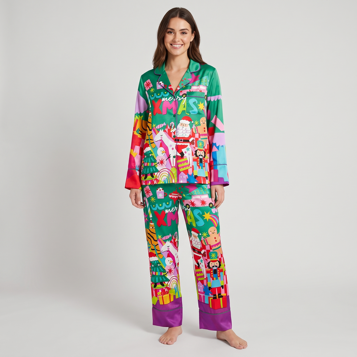 Neon Merry Xmas Women's Pajama Set - long sleeve and pants