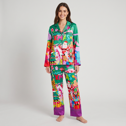 Neon Merry Xmas Women's Pajama Set - long sleeve and pants