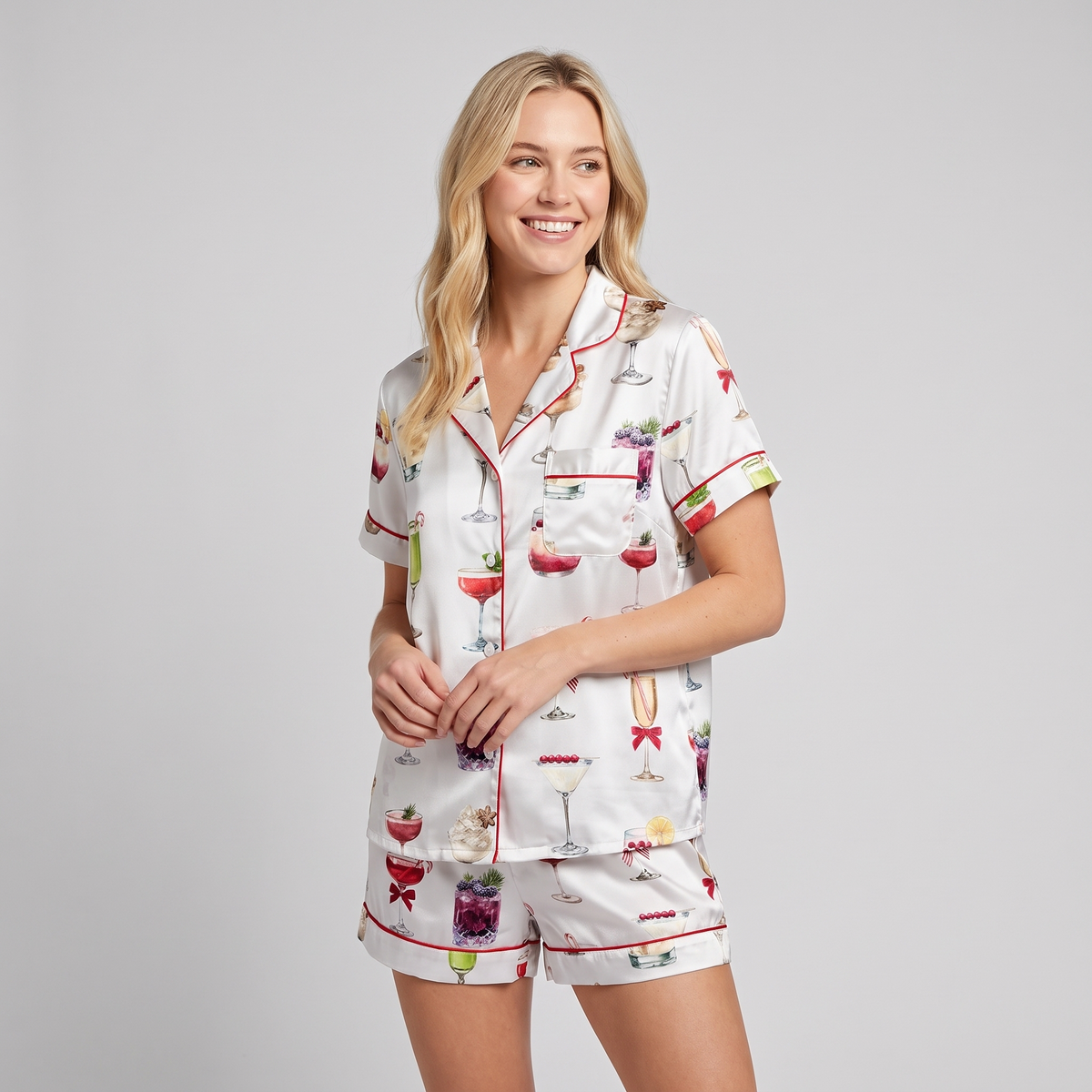 Christmas Cocktail Menu Women's Pajama Set - short sleeve and shorts