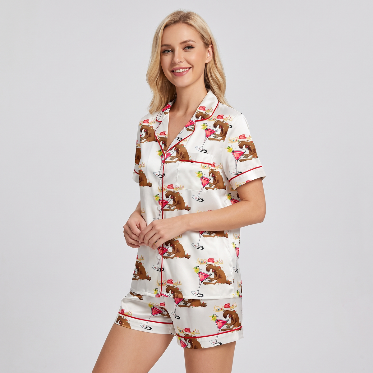 Party Reindeer Women's Pajama Set - short sleeve and shorts