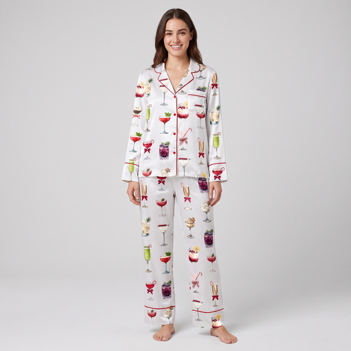 Christmas Cocktail Menu Women's Pajama Set - long sleeve and pants