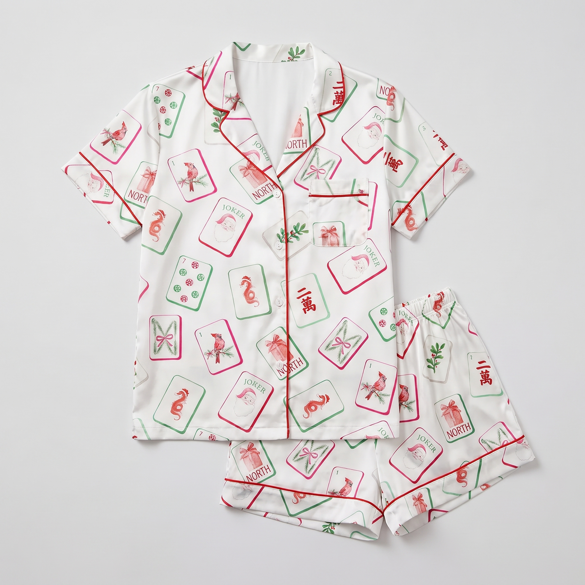Watercolor Mahjong Women's Pajama Set - flat lay