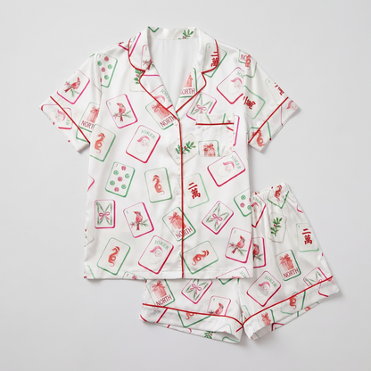 Watercolor Mahjong Women's Pajama Set - flat lay