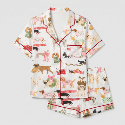 Christmas Dogs & Bows Women's Pajama Set - flat lay