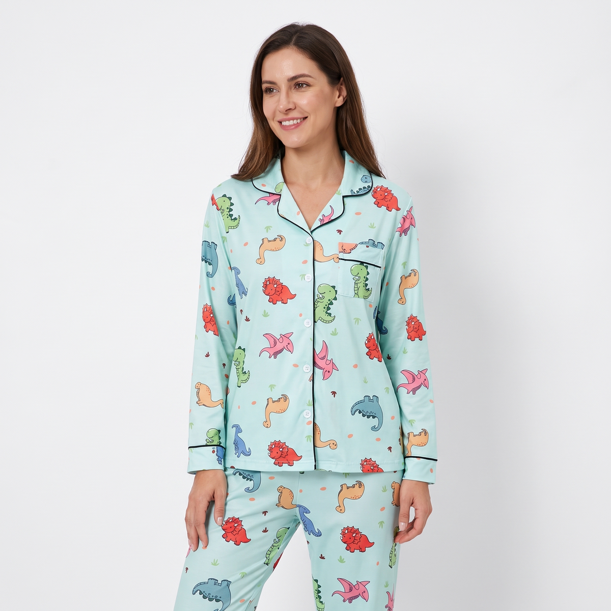 Dino Dreams Women's Pajama Set - Mint - long sleeve and pants