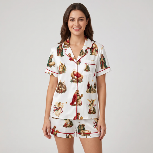 Vintage Nativity Women's Pajama Set - short sleeve and shorts