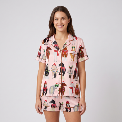 Horsin' Around Christmas Women's Pajama Set - Pink