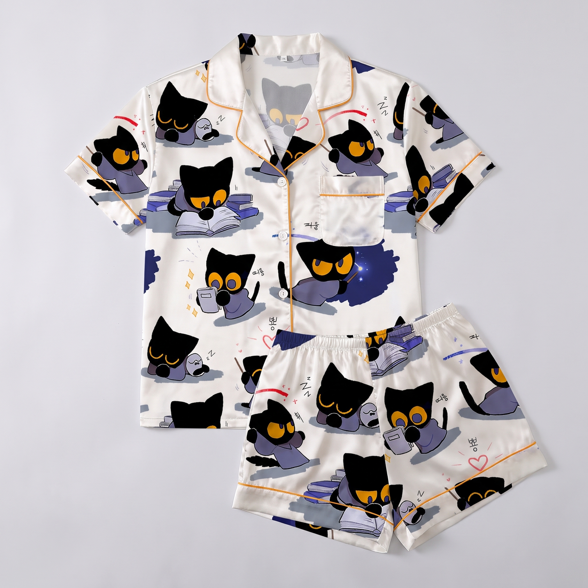 Sleepy Study Kittens Women's Pajama Set - flat lay