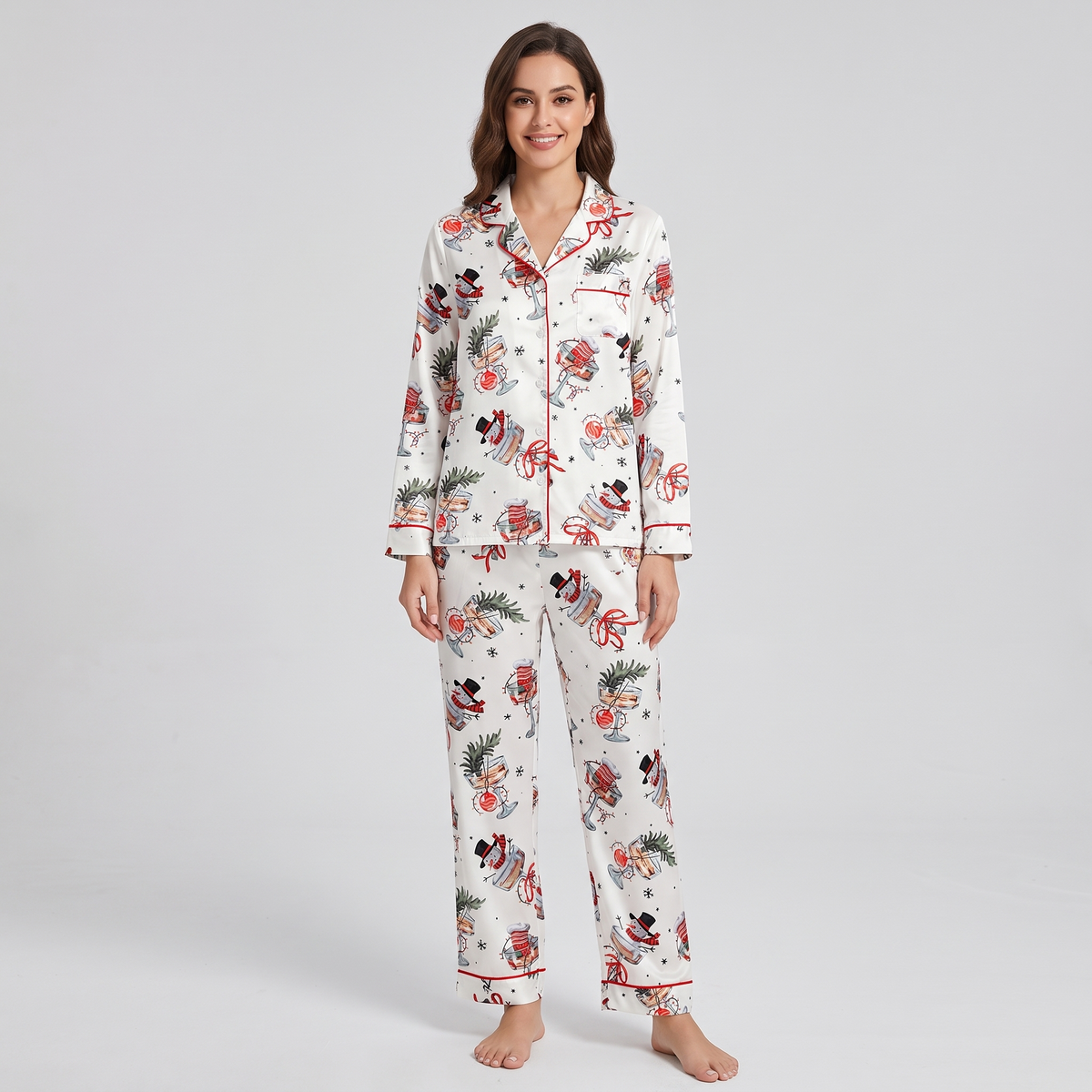 Snowman Cheers Women's Pajama Set - long sleeve and pants
