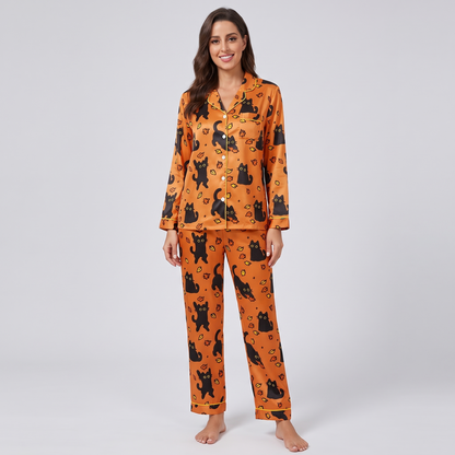 Autumn Leaf Cats Women's Pajama Set - long sleeve and pants
