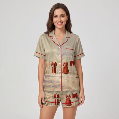 Santa's Clothesline Women's Pajama Set - short sleeve and shorts