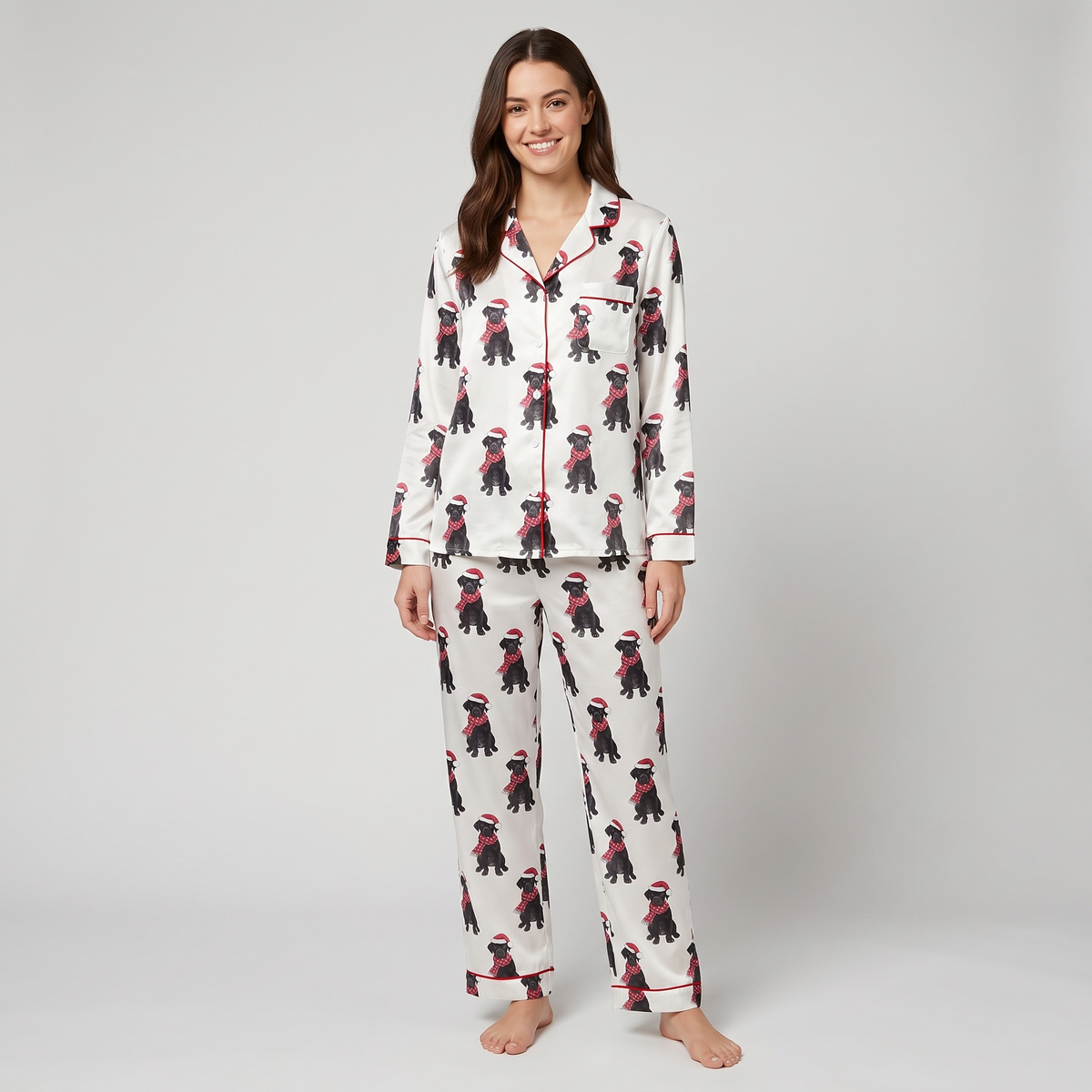 Christmas Black Lab Women's Pajama Set - long sleeve and pants