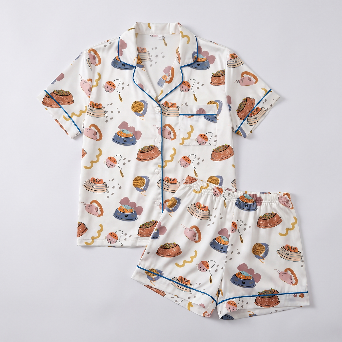 Kibble Bowl Cats Women's Pajama Set - flat lay