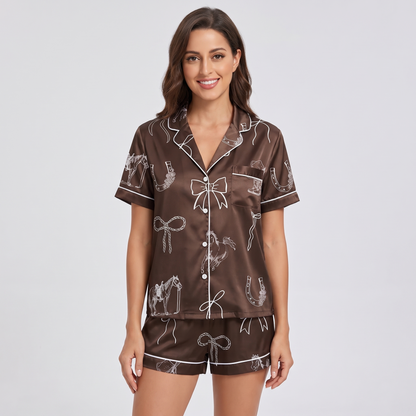 Cocoa Bows Cowgirl Horse Women's Pajama Set - short sleeve and shorts