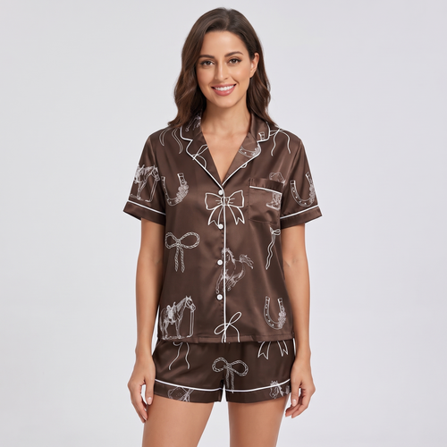 Cocoa Bows Cowgirl Horse Women's Pajama Set - short sleeve and shorts