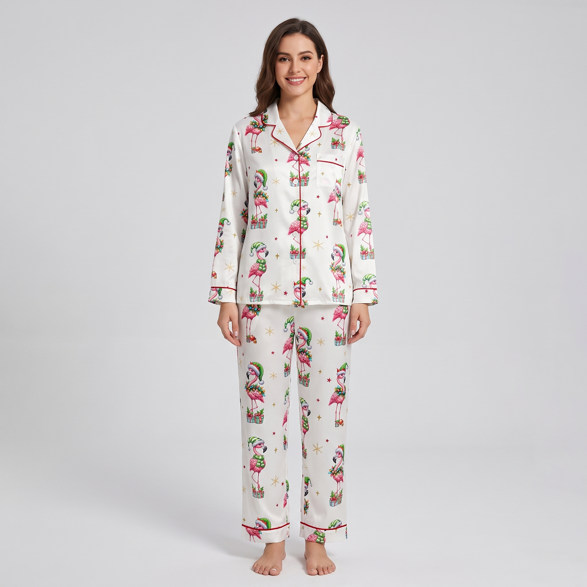 Holly Jolly Flamingos Women's Pajama Set - long sleeve and pants