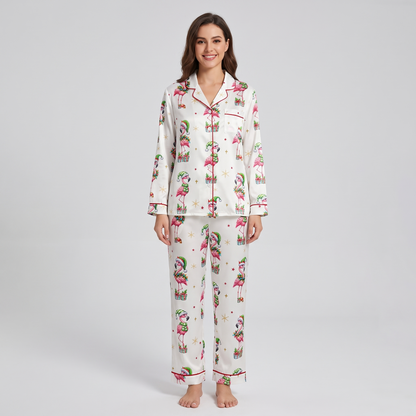 Holly Jolly Flamingos Women's Pajama Set - long sleeve and pants