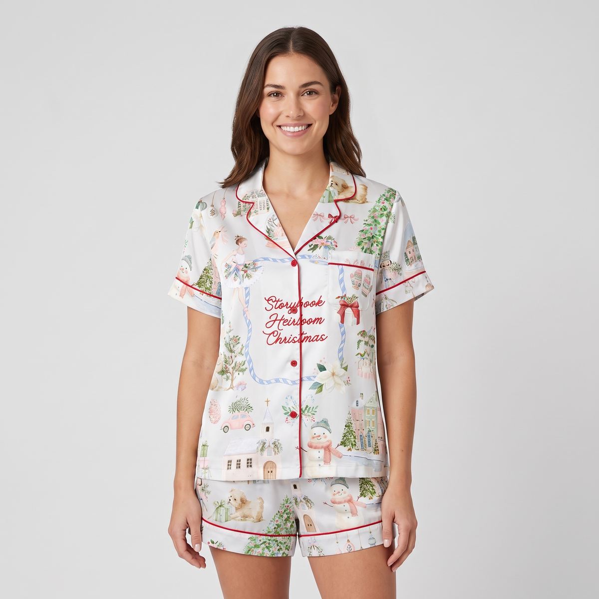 Storybook Christmas Women's Pajama Set - short sleeve and shorts