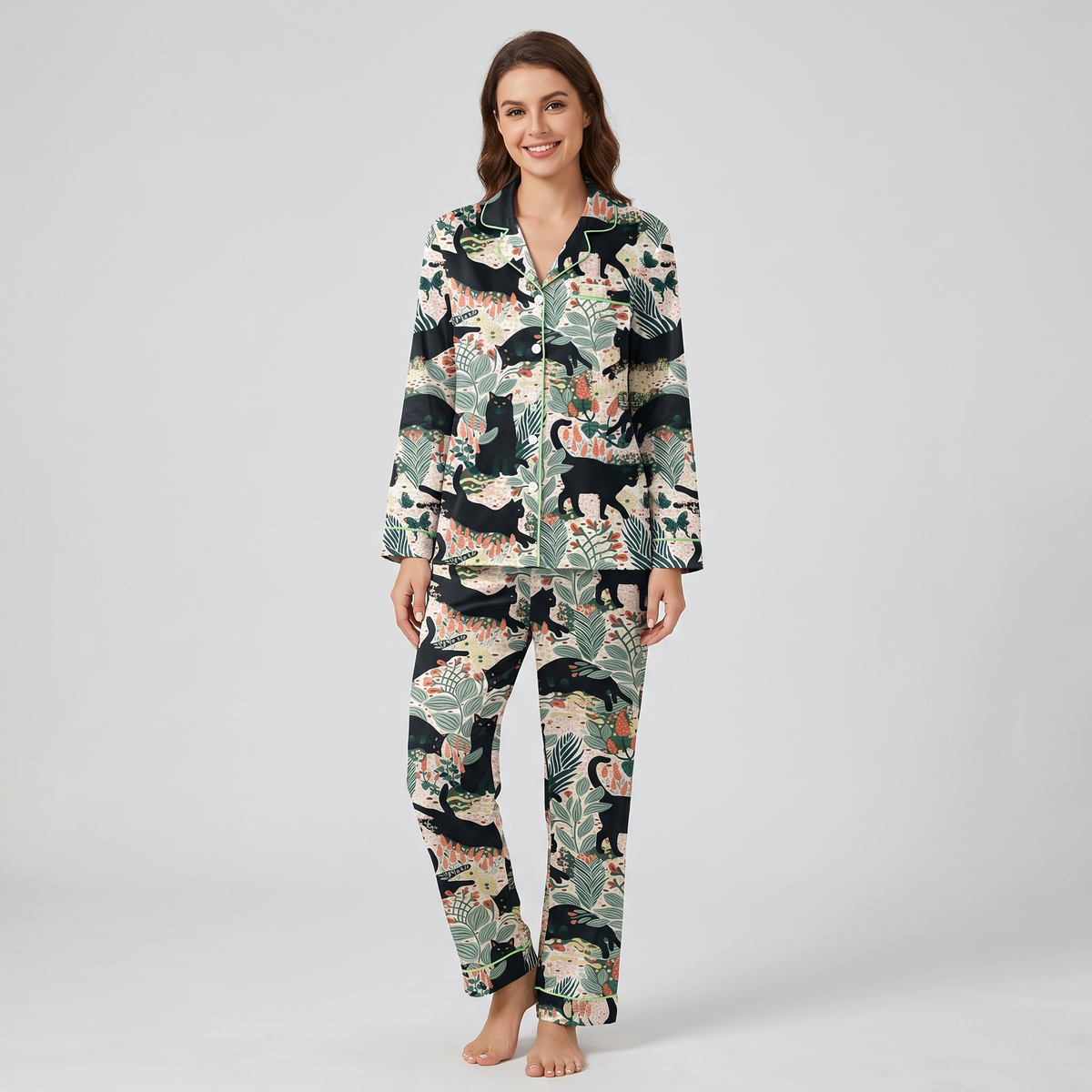 Garden Black Cats Women's Pajama Set - long sleeve and pants