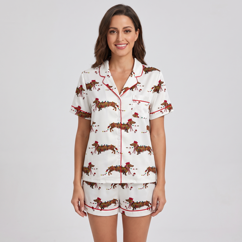 Dachshund Light Parade Women's Pajama Set - short sleeve and shorts