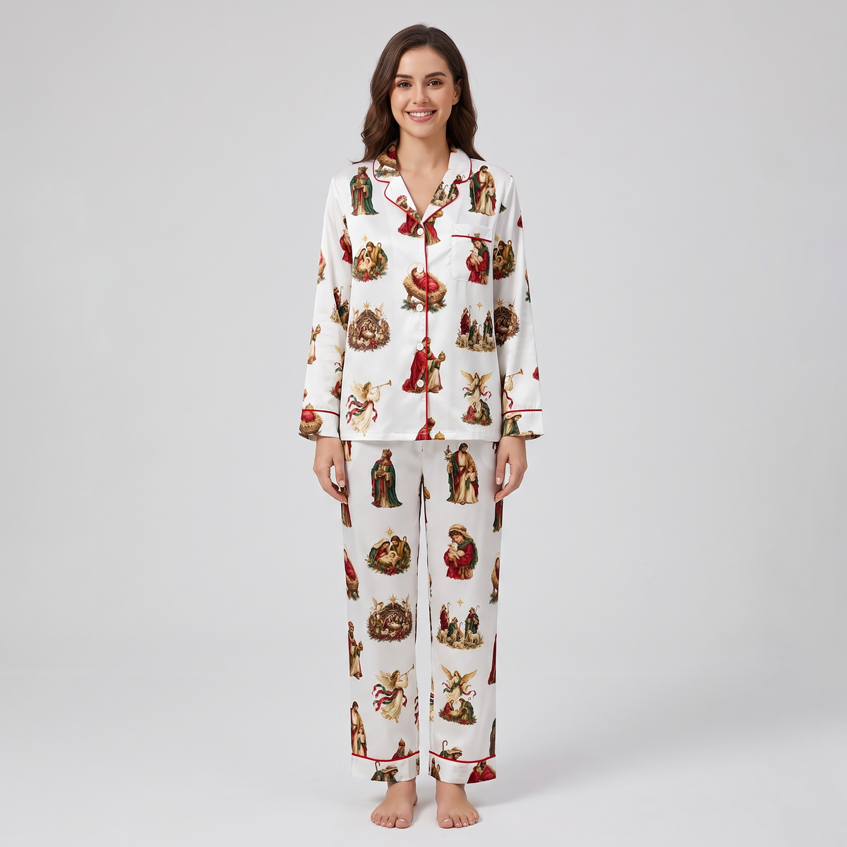 Vintage Nativity Women's Pajama Set - long sleeve and pants