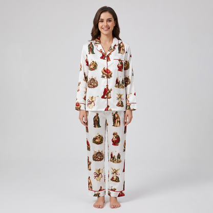 Vintage Nativity Women's Pajama Set - long sleeve and pants
