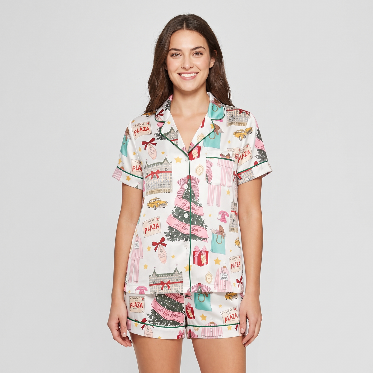 Pastel Plaza Christmas Women's Pajama Set - short sleeve and shorts