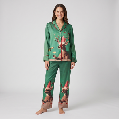 Champagne Reindeer Women's Pajama Set - long sleeve and pants