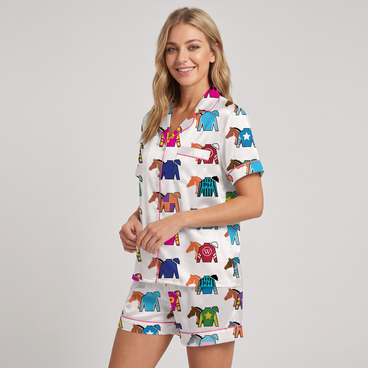Rainbow Jockey Silks Horse Women's Pajama Set - short sleeve and shorts