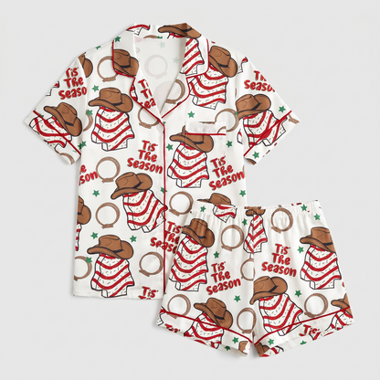 Tis The Season Cowboy Cakes Women's Pajama Set - flat lay