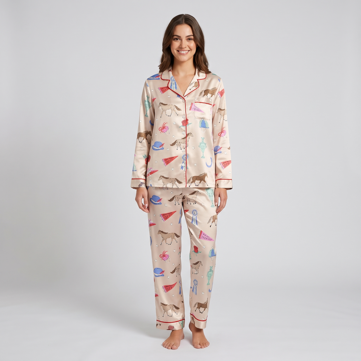 Pennant Parade Horses Women's Pajama Set - long sleeve and pants