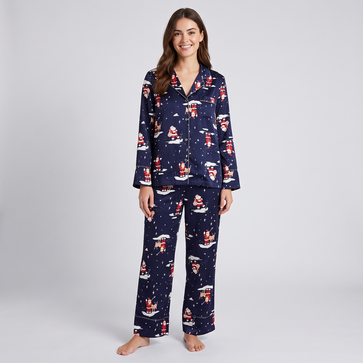 Midnight Santa Women's Pajama Set - long sleeve and pants