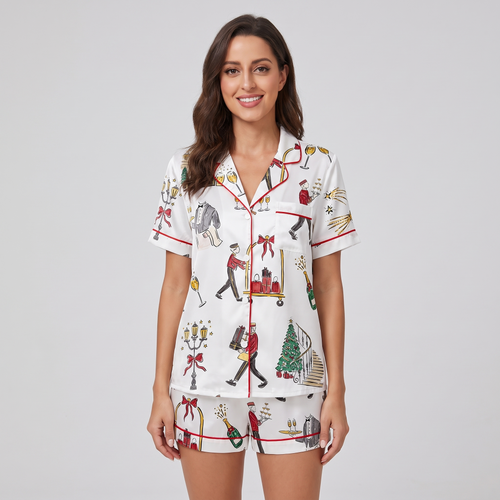Luxury Hotel Christmas Women's Pajama Set - short sleeve and shorts