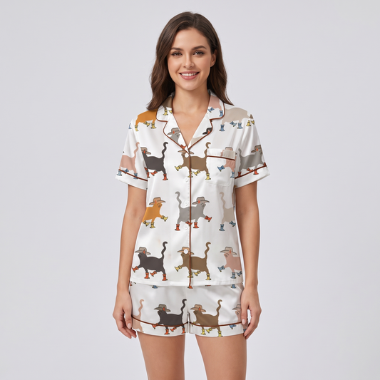 Cowboy Boot Cats Women's Pajama Set - short sleeve and shorts