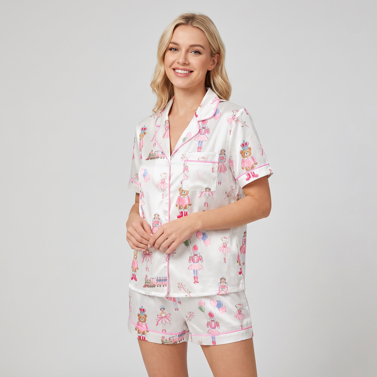 Pink Ballerina Parade Women's Pajama Set - short sleeve and shorts